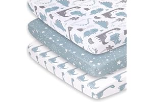 The Peanutshell Mini Crib Fitted Sheets Set, Playard, Pack Play Sheets, Playpen, Dinosaur