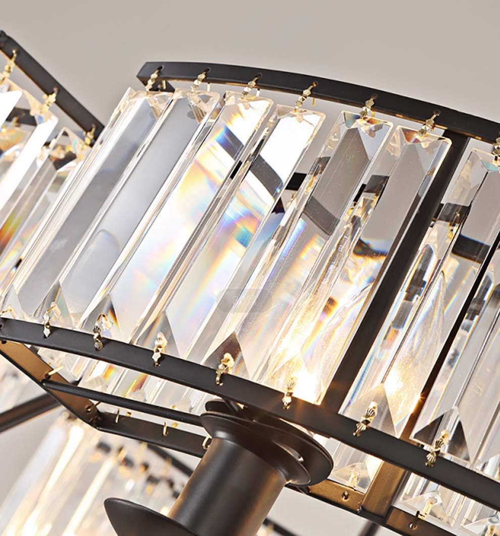 NOXARTE Luxury Round Crystal Chandelier Vintage Hanging Ceiling Light Pendant LED Dimmable Fixture for Dining Room Bedroom Black: Home Improvement