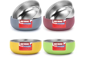 OKAY ORANGE Non-Toxic Toddler Bowls with Non-Slip Base | Stainless Steel Baby Bowls for Kids | 5 Inch BPA-Free Dishwasher Safe Bowls | Mess-Free Feeding Supplies | 4-Pack Set