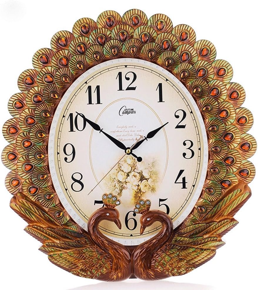 European Pastoral Creative Fashion Minimalist Living Room Decorative Quartz Clocks 20 inches Mute Wall Clock Peacock (Design : A)