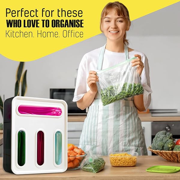 ARRAS FOOD STORAGE BAG ORGANIZER | 4 SLOT STORAGE BAG ORGANIZER FOR DRAWER | PLASTIC STORAGE BAG HOLDER FOR SANDWICH, SNACK & GALLON BAGS | WALL MOUNT INCLUDED