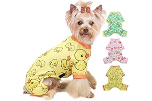 YIKEYO Small Dog Pajamas, Cotton Stretchable Pet Dog Pajamas Jammies Doggie Pajamas for Small Dogs Female Male, Spring Summer Doggie Pjs Doggy Pajamas for Small Dogs (Yellow Duck, S)