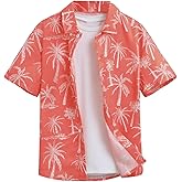 SHENHE Boy's Tropical Print Hawaiian Shirts Button Down Short Sleeve Summer Beach Shirt Top