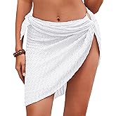 Charmo Women's Short Sarongs Wraps O-Ring Side Tie Swimsuit Cover Ups for Swimwear Semi Sheer Beach Bathing Suit Coverup