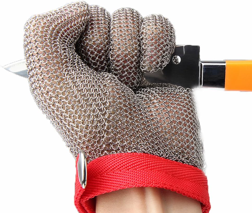 304L Stainless Steel Cut Resistant Gloves with Secure-Grip Steel Chain Mail Mesh and Level 5 Cut Protection Kitchen Food Grade Gloves Kitchen Butcher Working Safety Glove 1 Pcs (L)