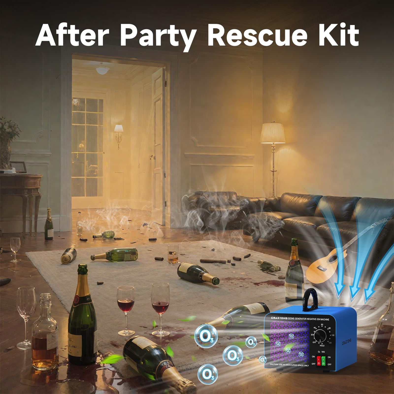 120,000mg/h Ozone Generator, High-Capacity Ozone Odor Eliminator with Negative Ion, Ozone Machine Odor Removal for Car, Home, Pets, Smoke, Commercial/Industrial Use - Covers Up to 6,000 Sq.Ft