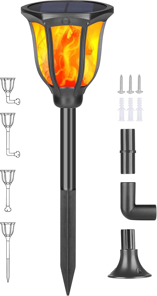 GRIFEMA Solarleuchte Garten - 2 Stück Wasserdichte Flammen-Solarlampen