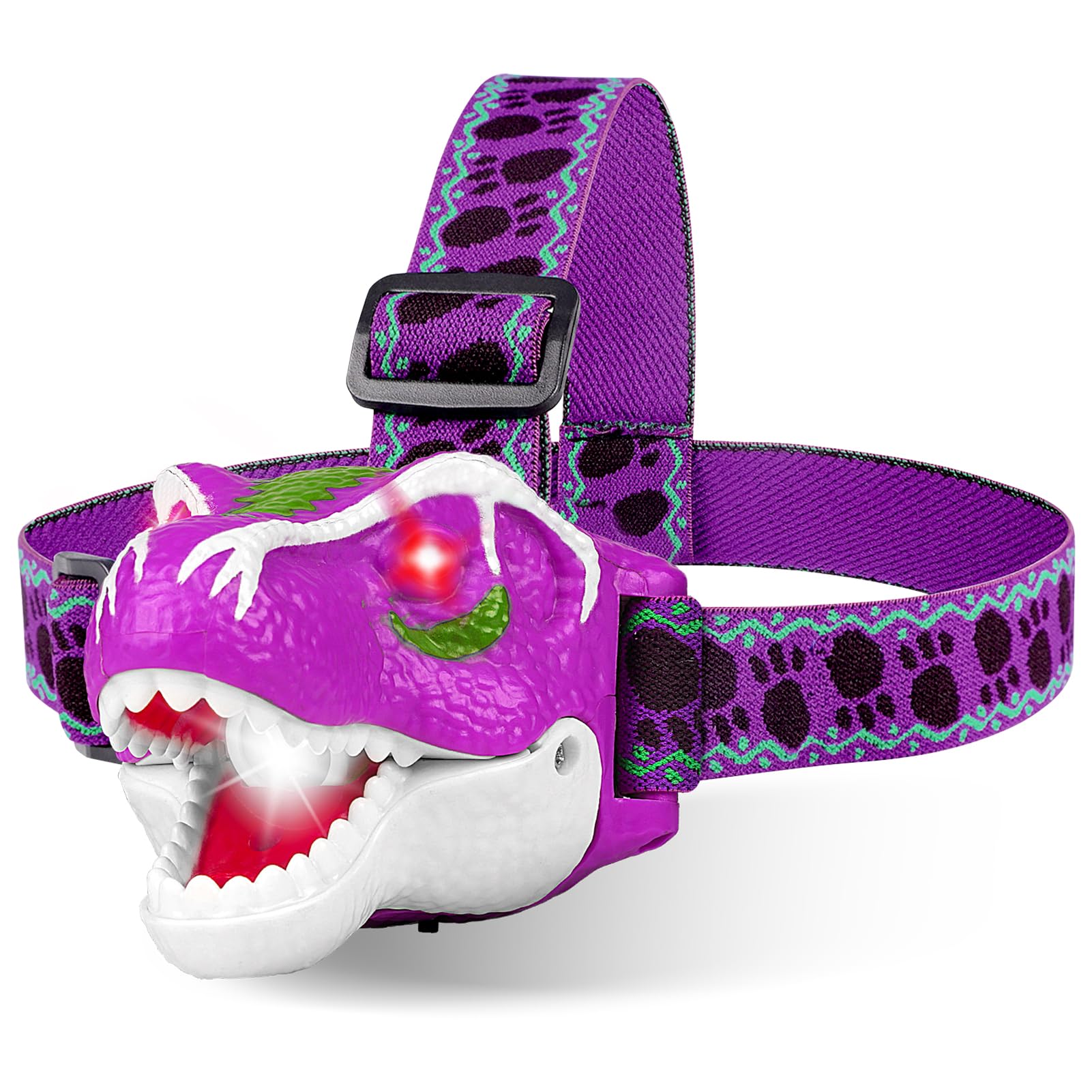 Kids Head Torch T-Rex Headlamp LED Headlight Dinosaur Toys LED Headlamp Flashlight for Kids Realistic Dino Roar Sounds 3 Modes Helmet Light for Reading Running Camping Hiking Fishing