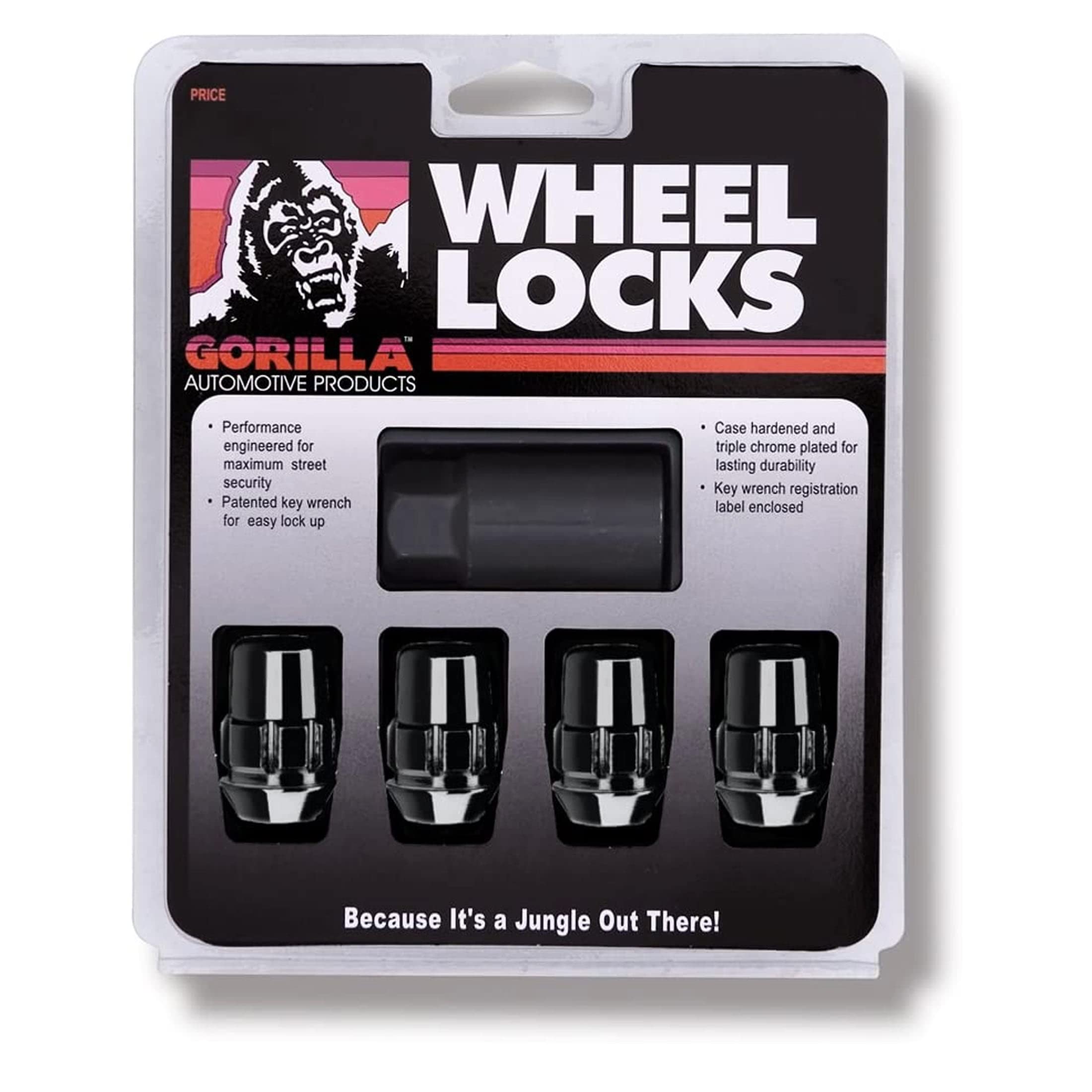 Gorilla Automotive 71621NBC Cerraduras de rueda cromadas, color negro bellota (tamaño de rosca de 12 mm x 1,25), paquete de 4