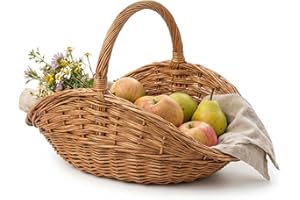 Harvest Basket, Hand Woven Garden Basket with Handle Large Woven Picnic Baskets for Garden, Farmhouse Decor and Home Organiza