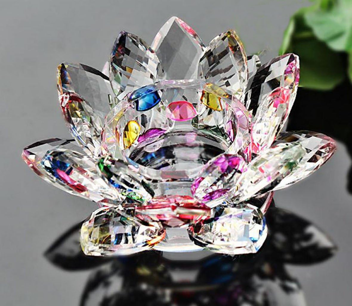 Crystal Tealight Candle Holders Lotus Flower Votive Holder 4.5 Inch Multicolor