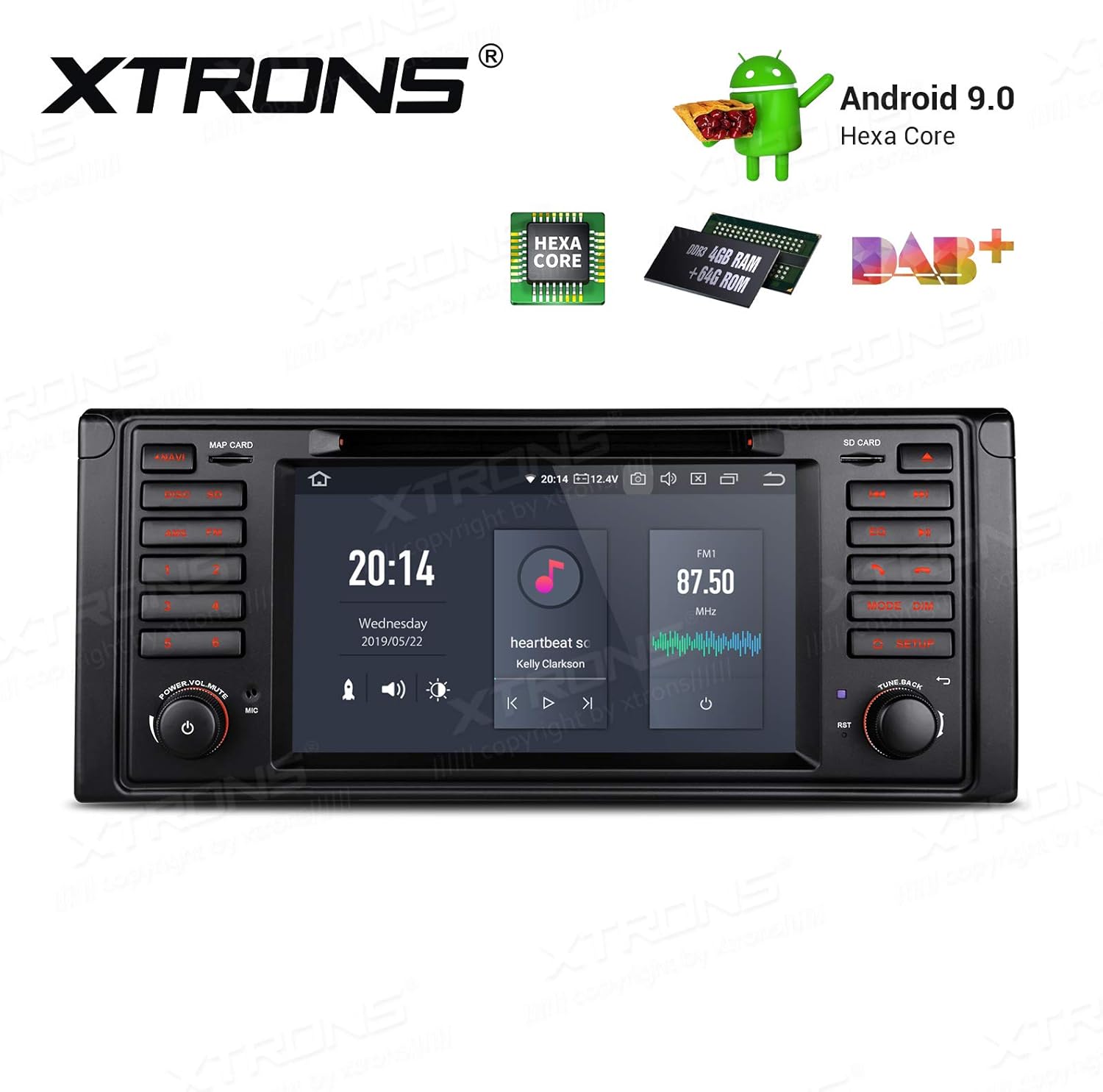 XTRONS Android 9.0 Car Stereo Radio DVD Player 4G RAM 64G ROM Hexa Core In-Dash GPS Navigation 7 Inch Touch Screen Head Unit Supports Car Auto Play Backup Camera OBD2 TPMS HDMI for BMW E39 M5 7 Series