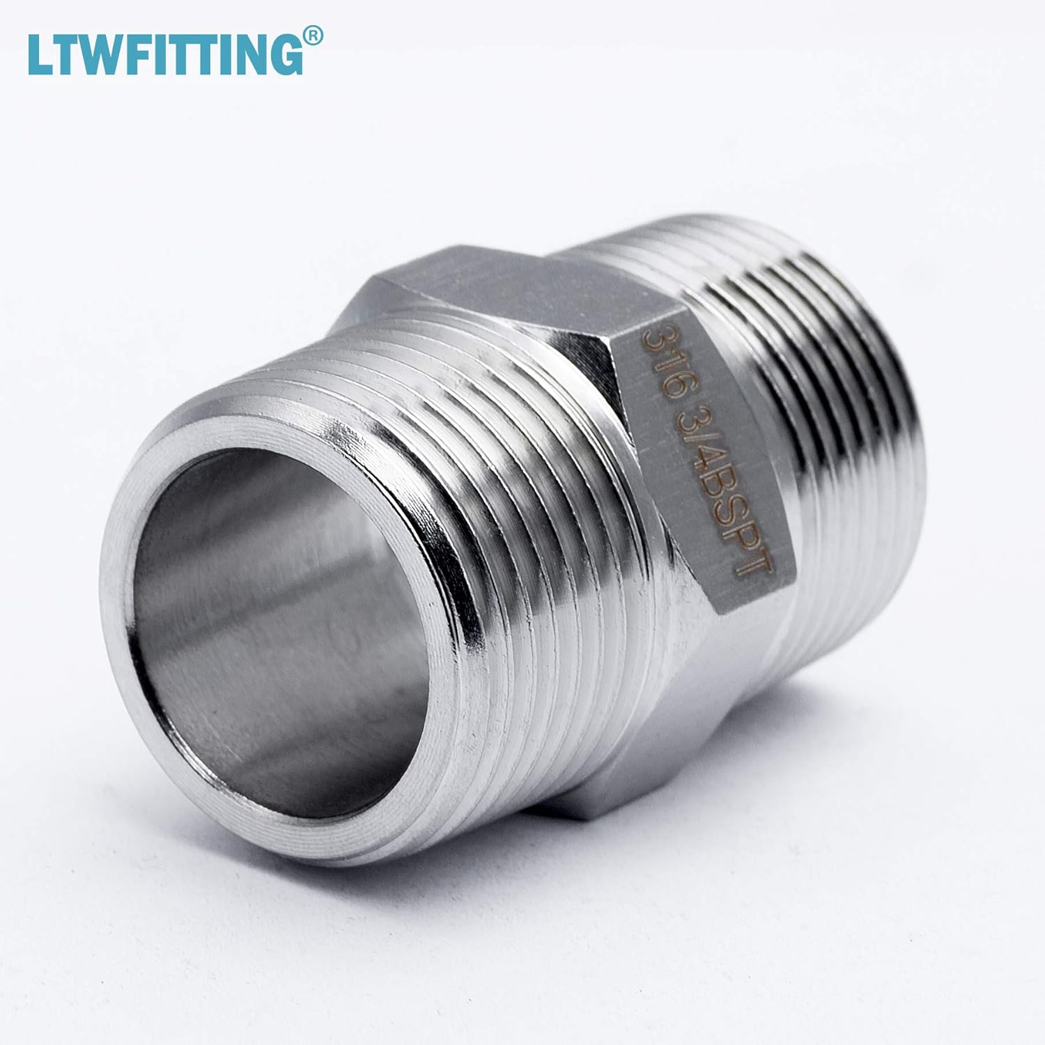 LTWFITTING Stainless Steel 316 Pipe Hex Nipple Fitting 3/4-Inch Male BSPT Air Fuel (Pack of 5), 3/4" Male BSPT - Image 3