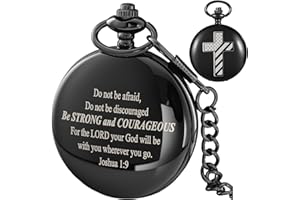 Tiong Bible Verse Pocket Watch Vintage Quartz Pocket Watches Cross American Flag Pattern with Chain Christmas Graduation Birthday Gifts Father's Day