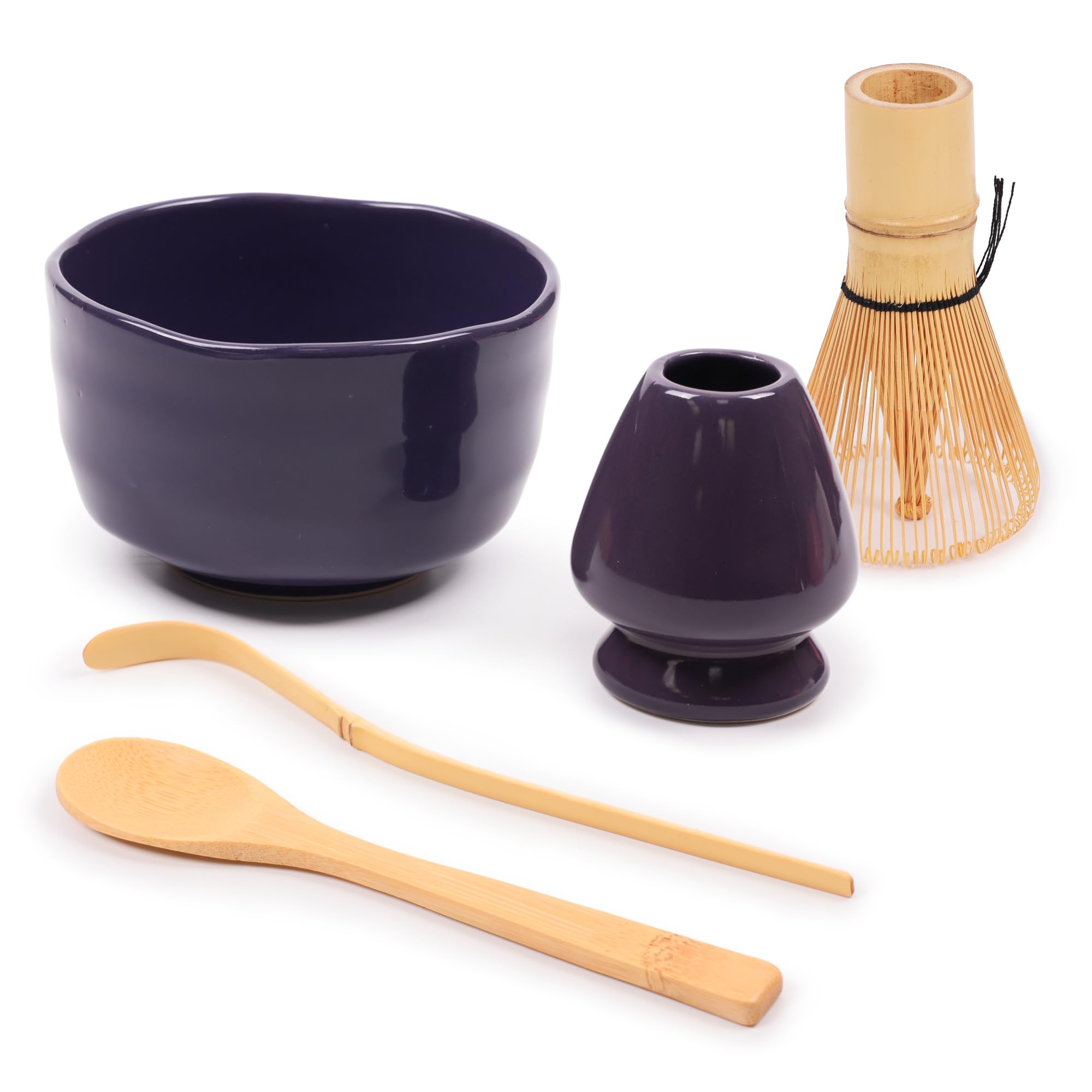 BambooMN Brand - Matcha Bowl Set (Includes Bowl, Rest,Tea Whisk, Chasaku, & Tea Spoon) 1 Set Purple