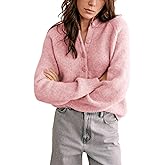 Bianstore Womens Casual Long Sleeve Crewneck Button Down Cardigan Chunky Knit Open Front Sweater Tops(Pink-XS)