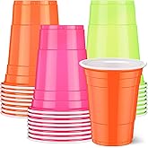 Patelai 24 Pack 16 oz Neon Plastic Party Cups Disposable Assorted Holiday Colors Party Cups for Gatherings, Fiesta, Bachelorette, Wedding, Birthday & Neon Drinkware Decorations(Pink, Orange, Green)