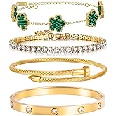 MEIERYA 18K Gold Plated Womens Stackable Floral Bracelets Set,Twisted Cable Bangle,Trendy Jewelry,Waterproof adjustable bracelet,Christmas Birthday Gifts for Girlfriend or Mother.