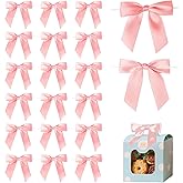 Pink Twist Tie Bow for Wrapping Gift 3.5" Premade Satin Ribbon Bow Decorations for Crafts Treat Bag Wedding Bridal Shower Christmas Tree Party Favors Decor Accessories - 30 Counts