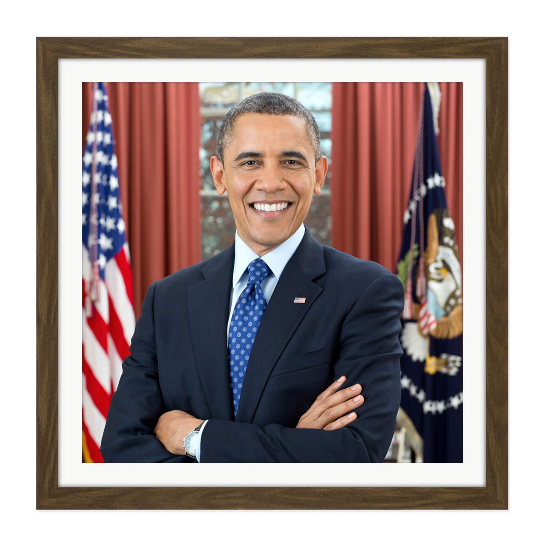Artery8 Souza Portrait US President Barack Obama Photo Square Wooden Framed Wall Art Print Picture 16X16 Inch