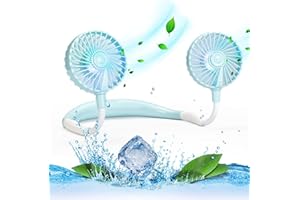 VAGAU Portable Cooling Neck Fan, Rechargeable USB Personal Neck Fan with Colorful LED lights, 360° Rotation, Wearable Neck Fan Air Conditioner for Office Travel Sport, 3 Adjustable Speeds（Blue）