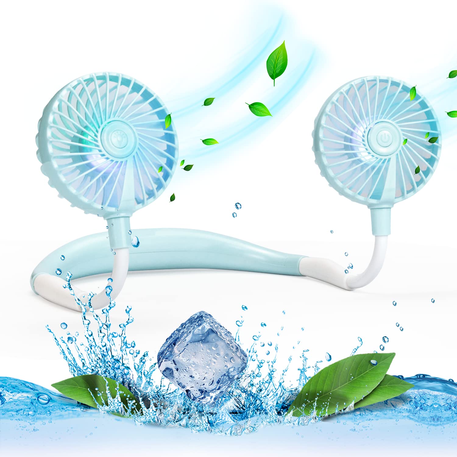 Photo 1 of (USED/FAIR) VAGAU Portable Cooling Neck Fan, Rechargeable USB With Colorful LED Lights, 360 Rotation, Wearable Air Conditioner for Office Travel Sport, 3 Adjustable Speeds (Blue)