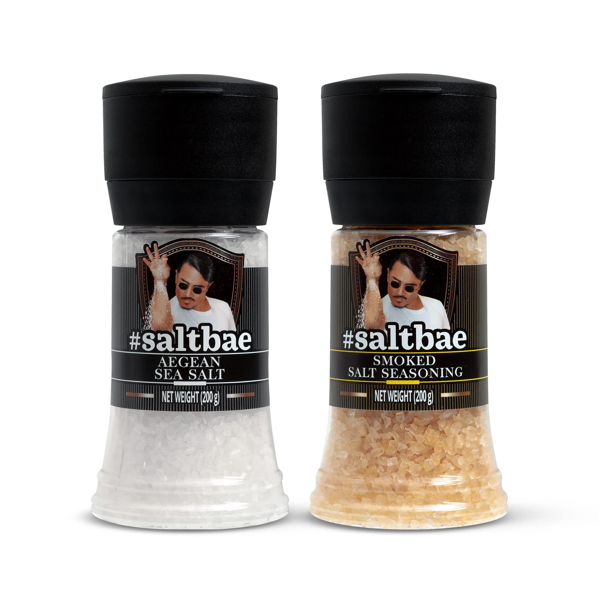 SaltBae Duo Pack Salt Seasonings - 2 pcs high quality salt seasonings for any home cook or grillmaster - ideal as giftset for BBQ parties - Aegean Sea Salt & Smoked Salt
