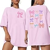 KIDDAD Bows Shirt Women Trendy Aesthetic T-Shirt Funny Pink Bow Ribbon Oversized Tee Cute Coquette Tee Top