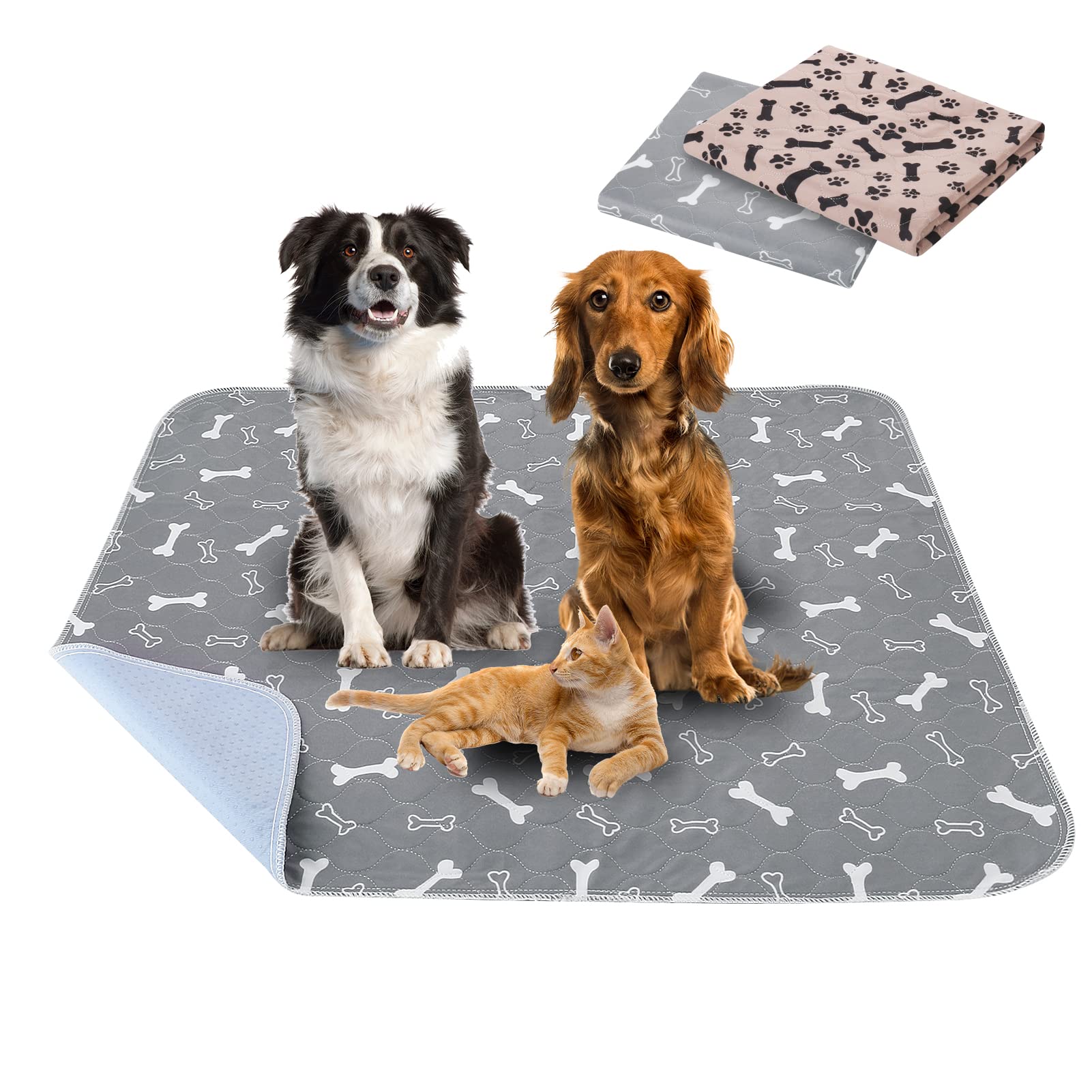 2 Pack 80*70cm Washable Puppy Pads, Non-Slip Waterproof Pet Pee Mat Super Absorbent, Reusable Puppy Training Pads for Home/Car/Travel
