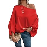 Verdusa Off The Shoulder Blouses for Women 3/4 Length Sleeve Asymmetrical Tops Dressy Casual Blouse