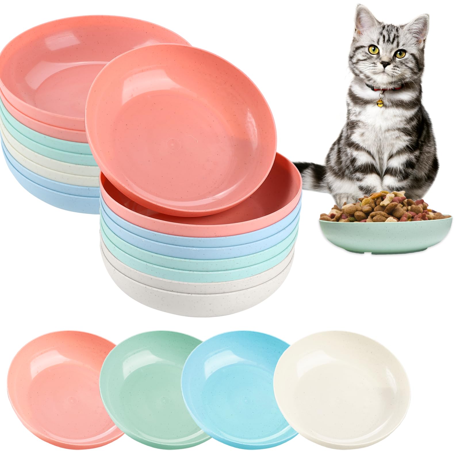 Photo 1 of 24 Pcs Cat Whisker Fatigue Bowl, Small Shallow Pet Dishes, Wide Plates for Wet Food, 5.5 Inch Wheat Straw Bowls for Kittens and Short Legged Cats