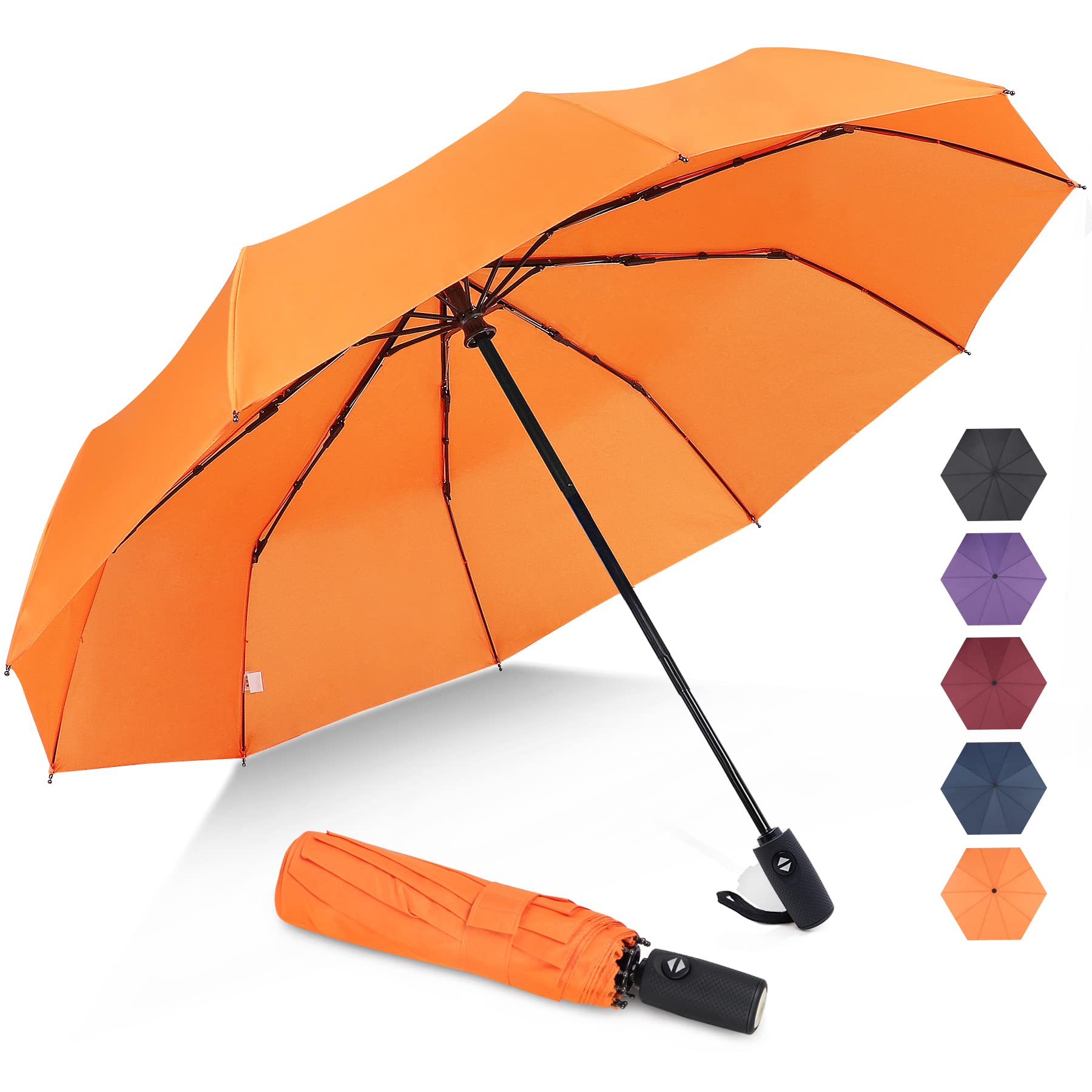 ZOMAKE Compact Umbrella Windproof Strong,Travel Small Umbrella Portable Foldable Brolly Automatic Folding for Women Men,46IN (Orange)