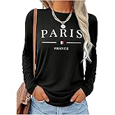 SweatyRocks Women's Long Sleeve Graphic Tees Paris Print Loose Tops Going Out Fall Vacation Clothes