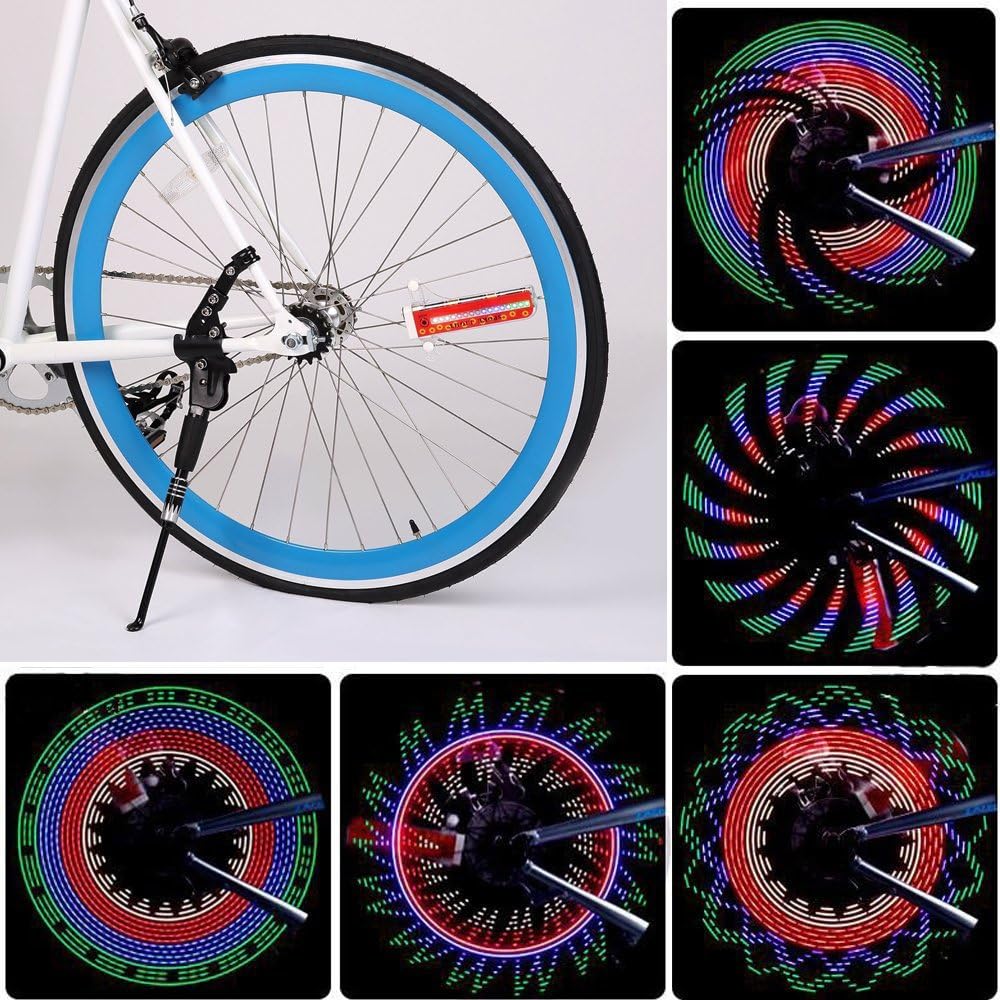 Bicycle Waterproof Wheel Light 32 Different Patterns Bike Rim Lights Spoke Decorations Light With Auto & Manual Dual Switch Ultra Bright 32 LED Bicycle Tire Accessories for MTB Kids Adults