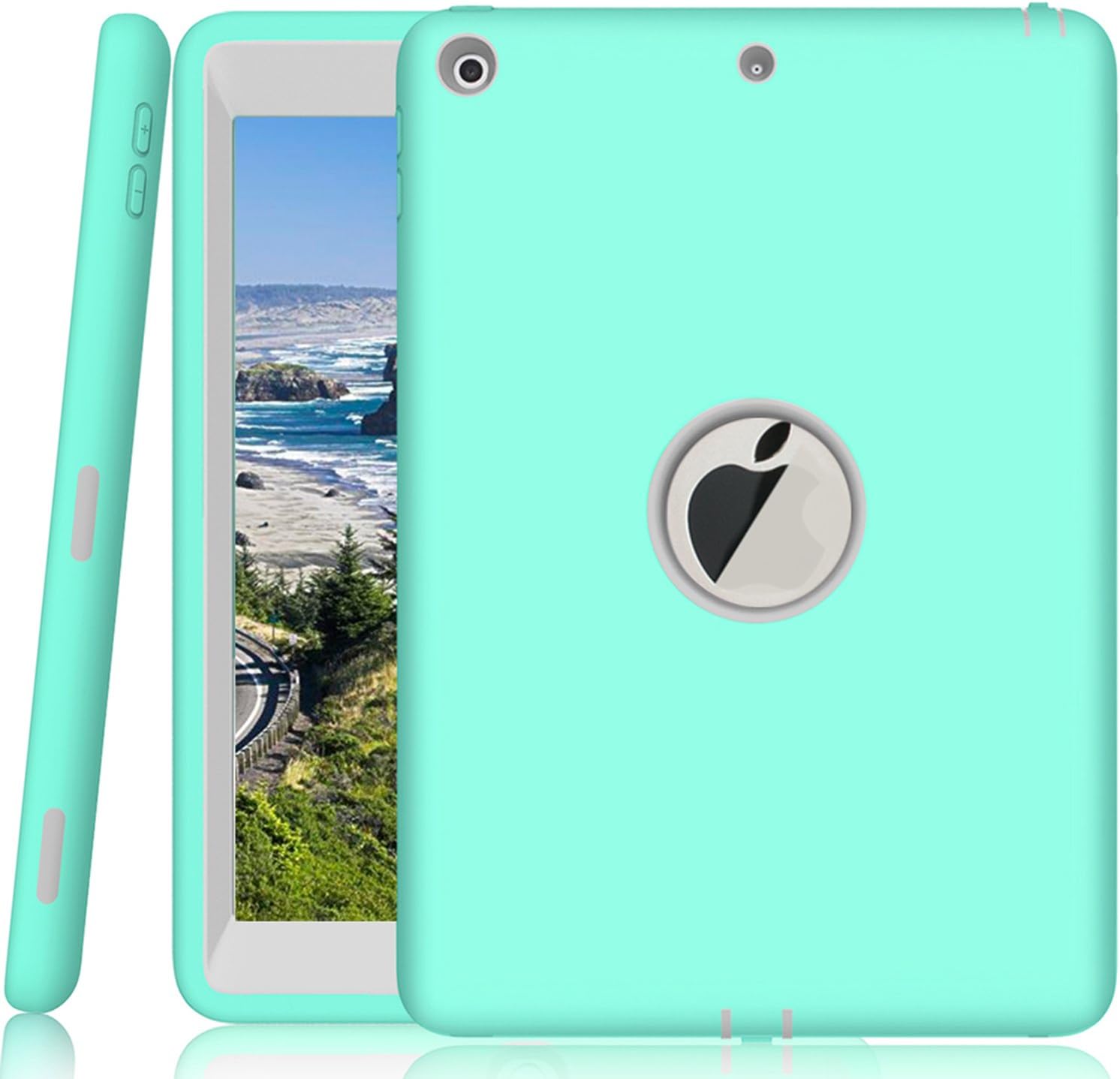 Qelus iPad 9.7 2018 Case, New iPad 2017 9.7 inch Case Heavy Duty Rugged Shockproof Three Layer Armor Defender Impact Resistant Protective Case Cover for Apple New iPad 9.7 Inch-Mint Green/Grey