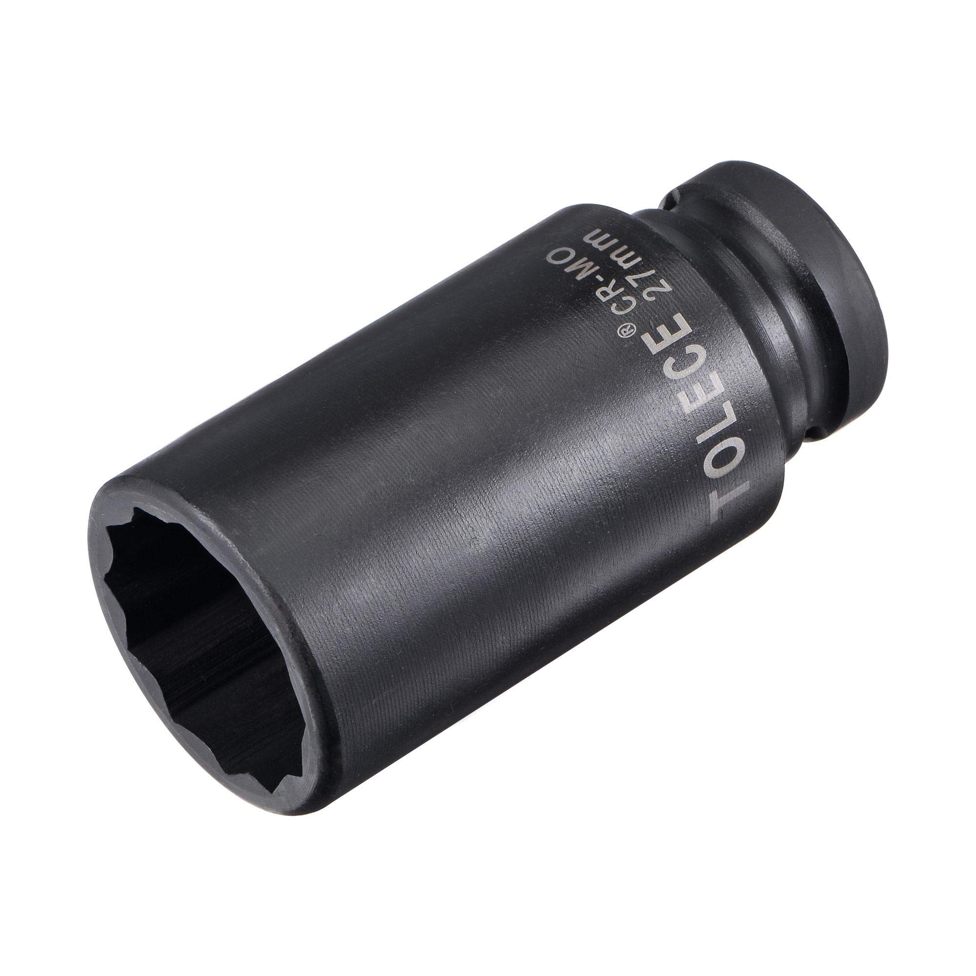 uxcell 1/2-Inch Drive 27mm 12-Point Deep Impact Socket, CR-MO Steel 78mm Length, Metric Sizes