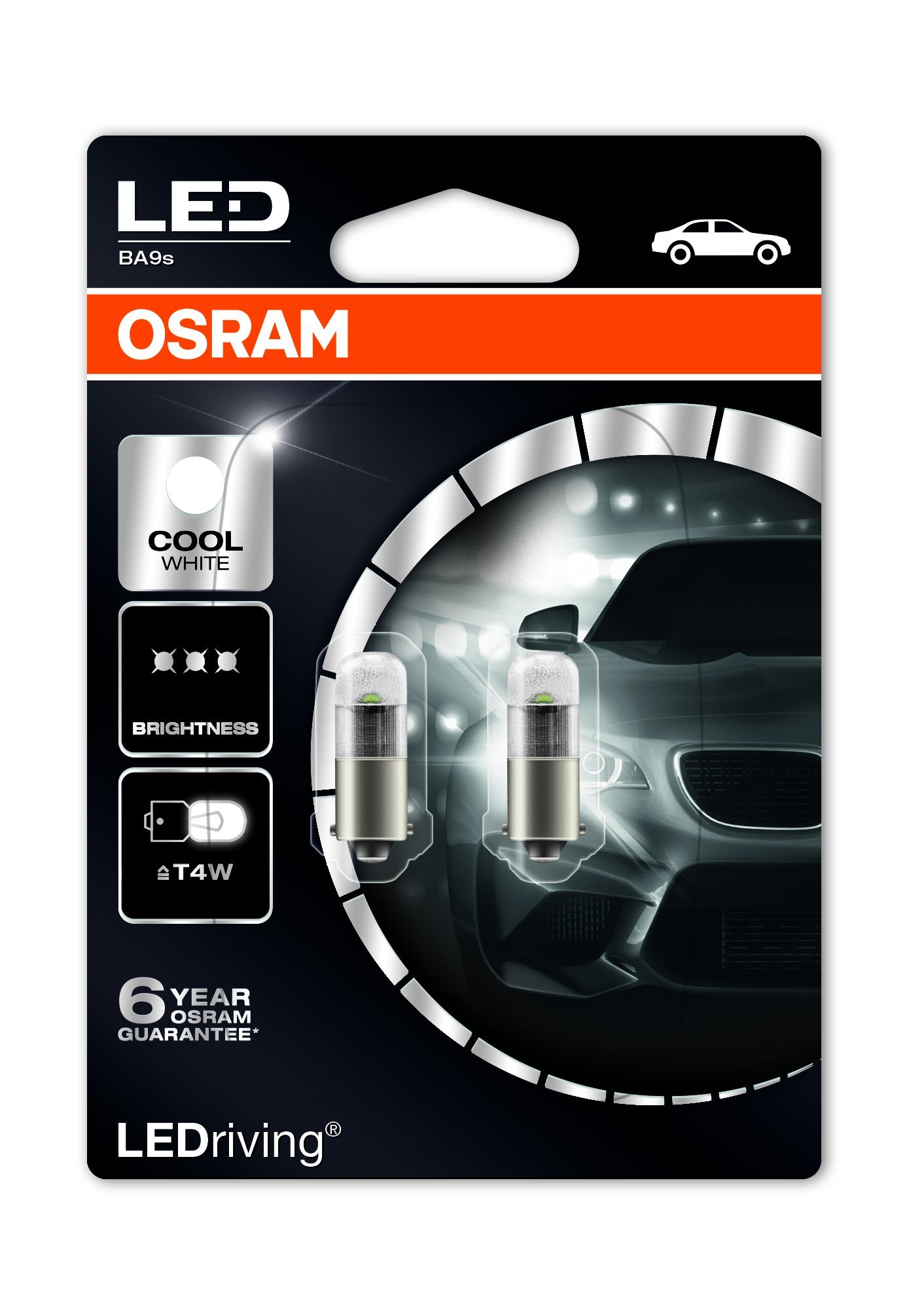 Osram 3850CW-02B LED Premium Retrofit BA9S T4W Interior Lights, 12V, Cool White, Double Blister, Pack of 2