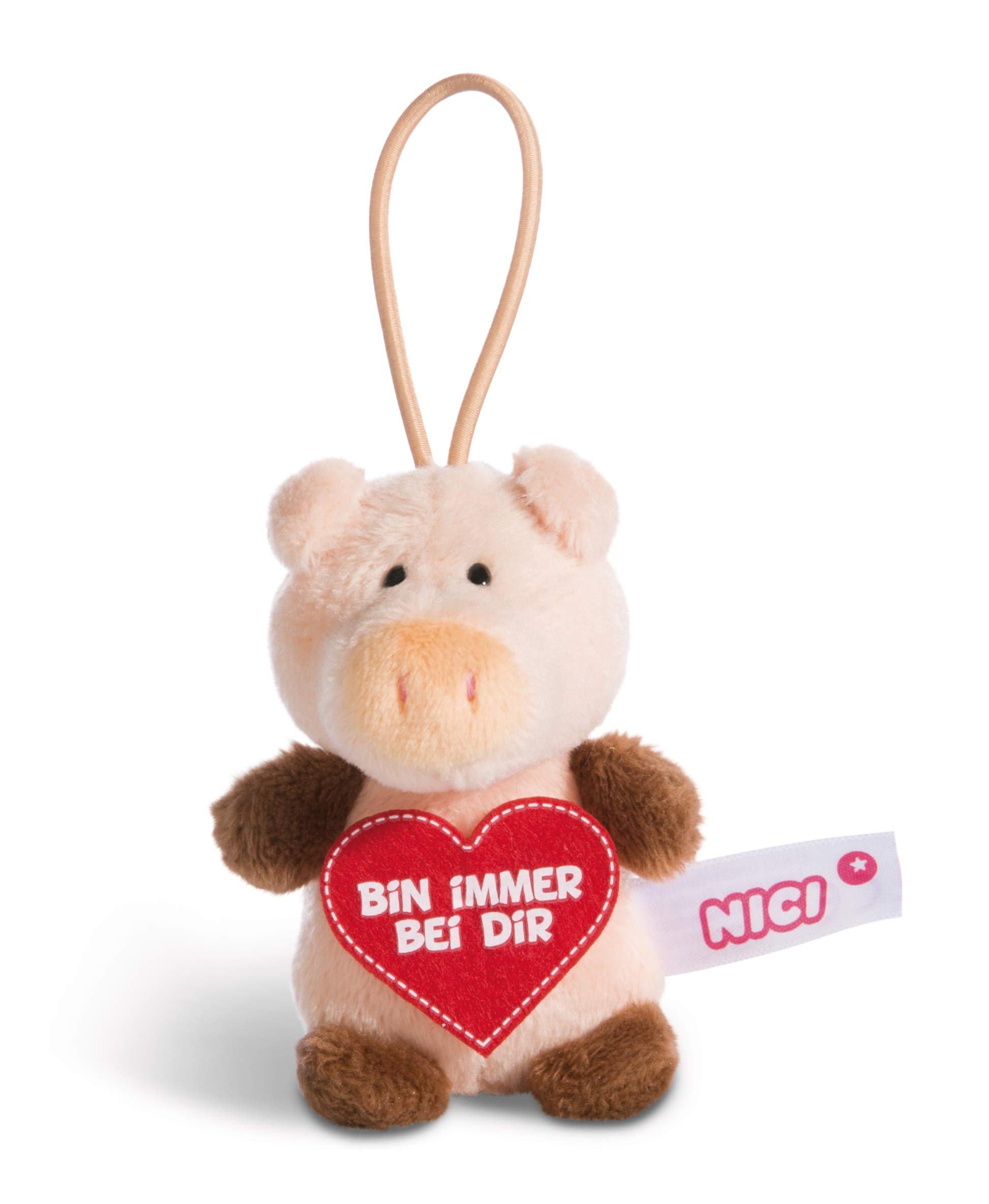 NICI 44867 Pendant Pig with Saying Bin immer bei dir 8 cm with Loop, Pink/Brown