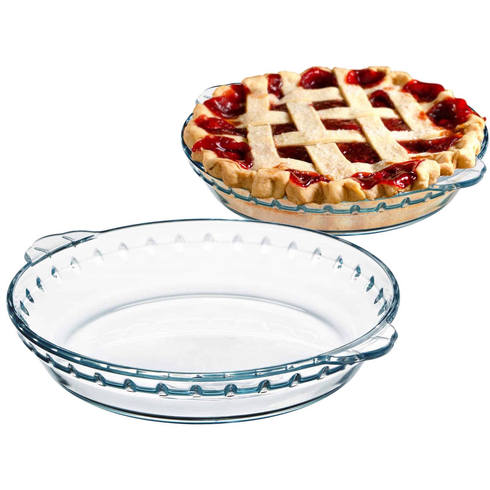 NUTRIUPS Pie Dish - Set of 2, 22cm Round Glass Baking Dish with Handle, High Heat Resistance, Also Ideal for Cake