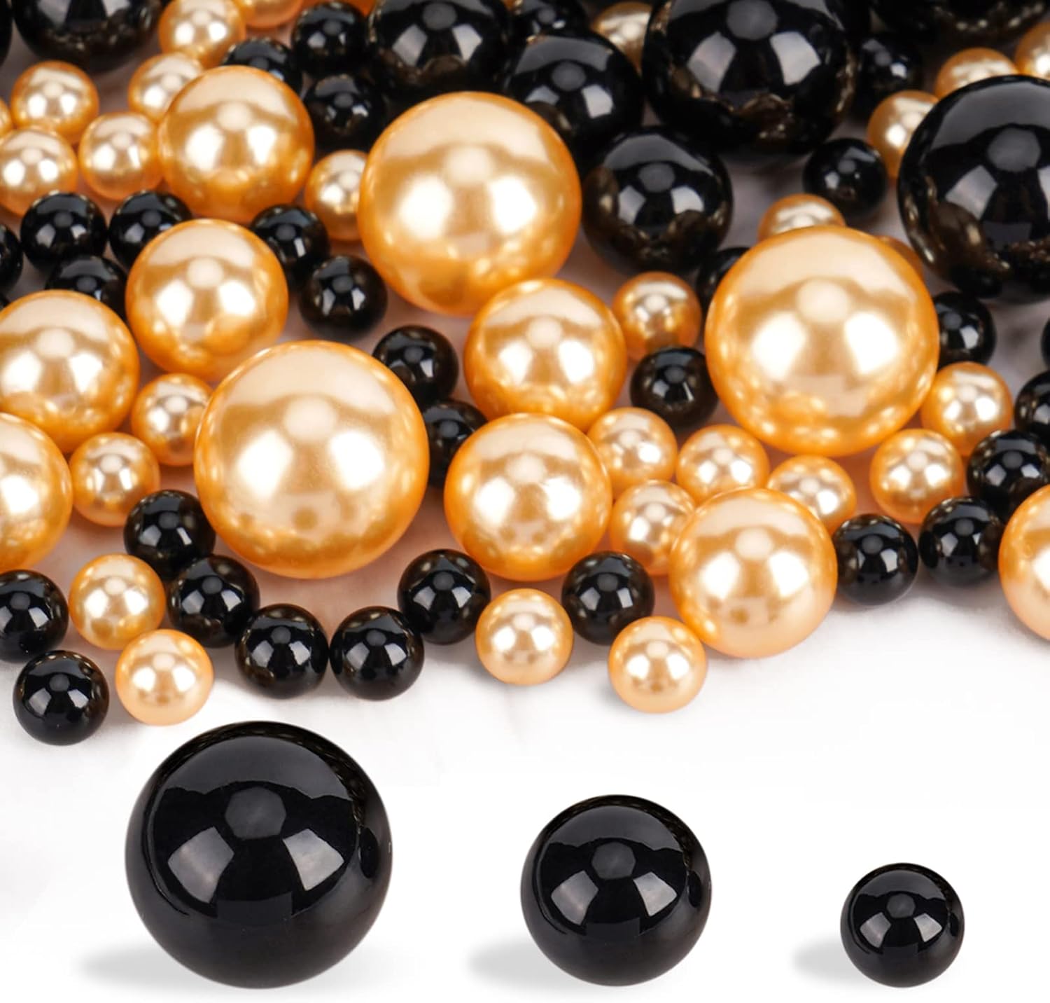 Vase Fillers - 250PCS Beads with 2300PCS Water Gel Beads, Suream Assorted No Hole Round Bead for Vase Fillers, Wedding, Birthday, Table Scatters, Candle Centerpiece, Home Decor, 8/14/20mm, Gold and Black