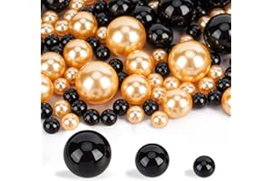 250PCS Beads with 2300PCS Water Gel Beads, Suream Assorted No Hole Round Bead for Vase Fillers, Wedding, Birthday, Table Scatters, Candle Centerpiece, Home Decor, 8/14/20mm, Gold and Black