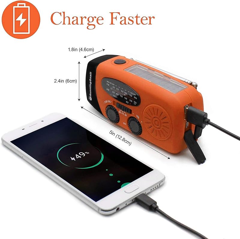 Solar Radio, Tragbar Kurbelradio Dynamo Radio mit AM/FM, Notfall Radio mit Kurbel, 2000mAh Wiederaufladbare Powerbank,LED Taschenlampe,USB-Handy-Lader für Camping Ourdoor orangefarben
