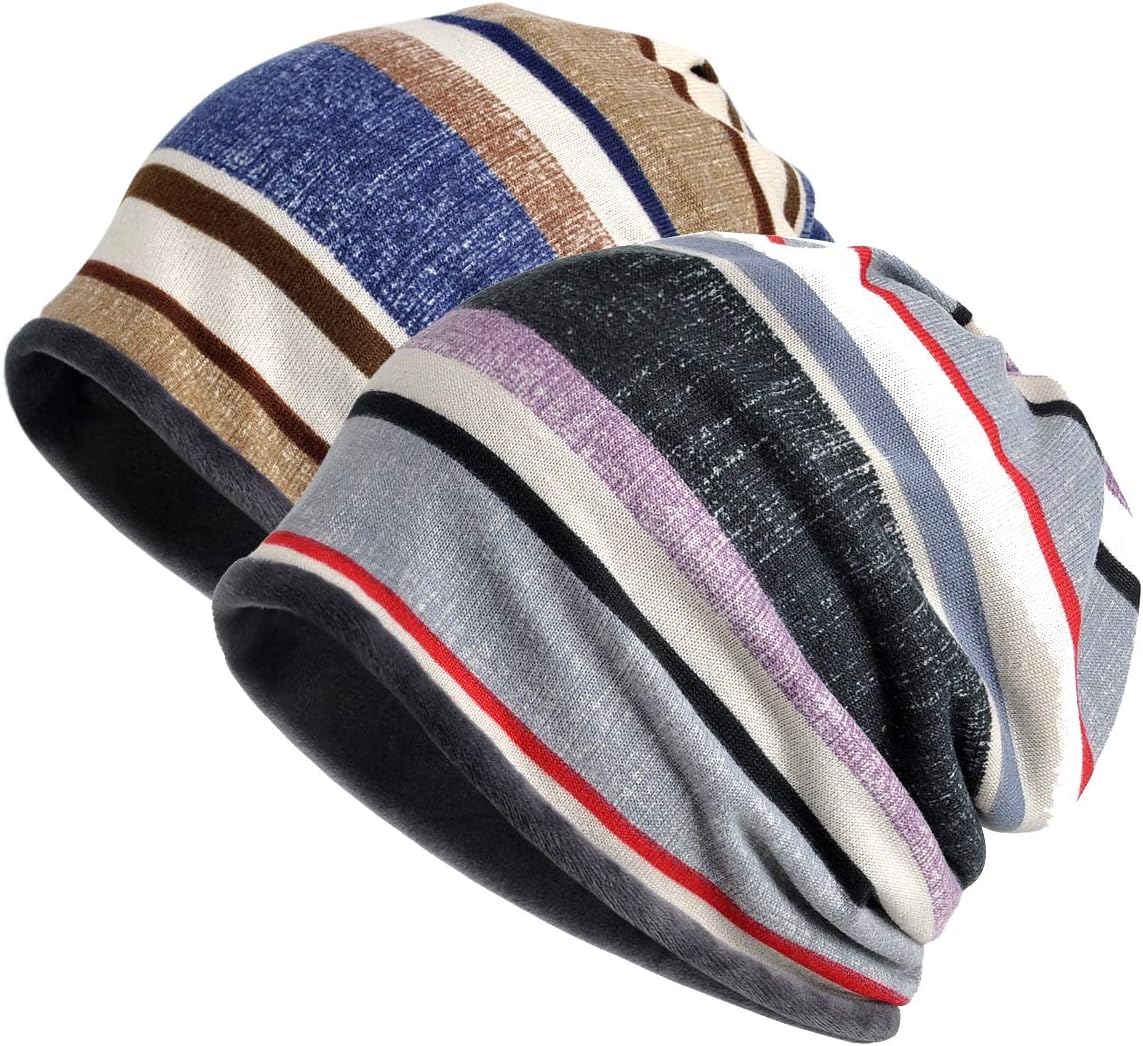 Jemis Womens Cotton Chemo Hat Beanie Scarf - Beanie Cap Bandana for Cancer (2 Pack Gray & Brown - Velvet)