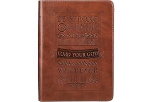 Christian Art Gifts Classic Handy-sized Journal Be Strong and Courageous Joshua 1:9 Bible Verse Inspirational Scripture Notebook w/Ribbon, Faux Leather Flexcover 240 Ruled Pages, 5.7" x 7", Brown