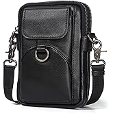 Augus Genuine Leather Small Crossbody Bag Cell Phone Messenger Purse Shoulder Waist Bag for Daily Use for Women and Men