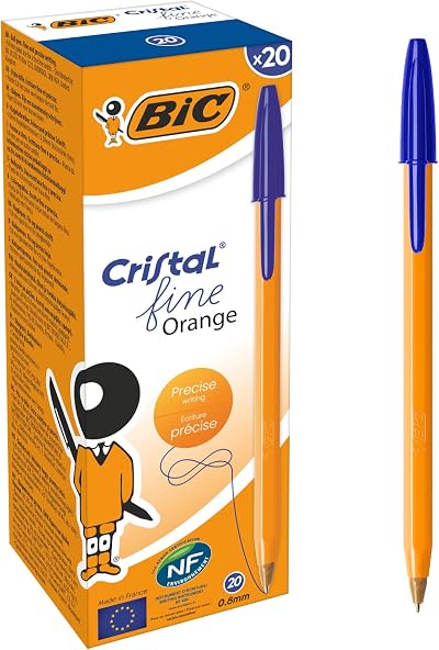 BIC Orange Fine Ballpoint Pens 0.8 mm Blue Ink Box of 20