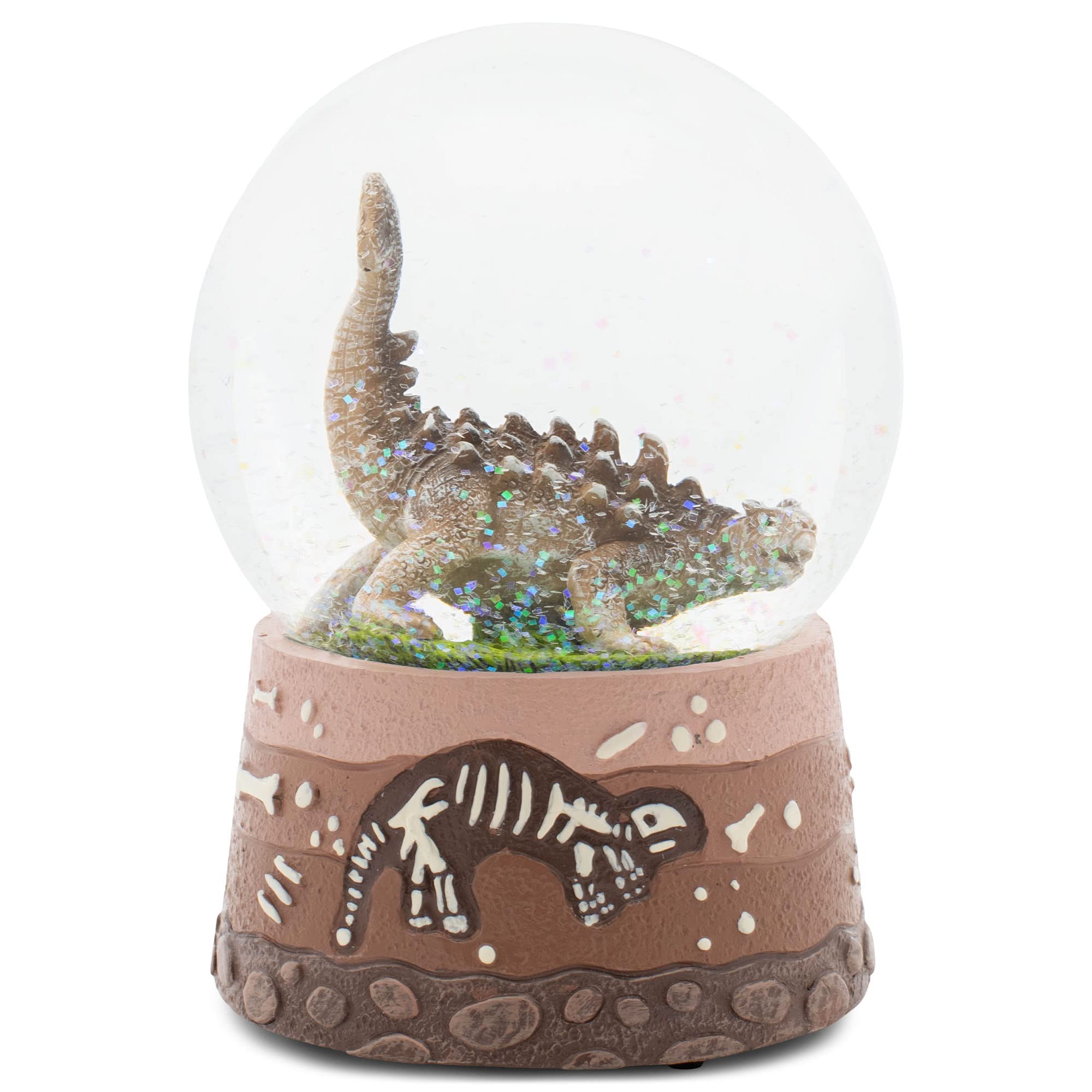 Photo 1 of Elanze Designs Ankylosaurus Dinosaur Fossil Dig Bone Paleontologist Museum Hobby 100MM Sturdy Tabletop Musical Glitter Water Snow Globe Figurine Play Tune Born Free
