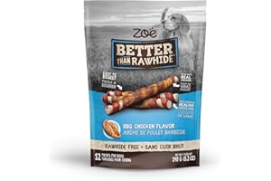 Zoe Better Than Rawhide Twists for Dogs, BBQ Chicken Flavor, 12 Pack (5.2 oz)