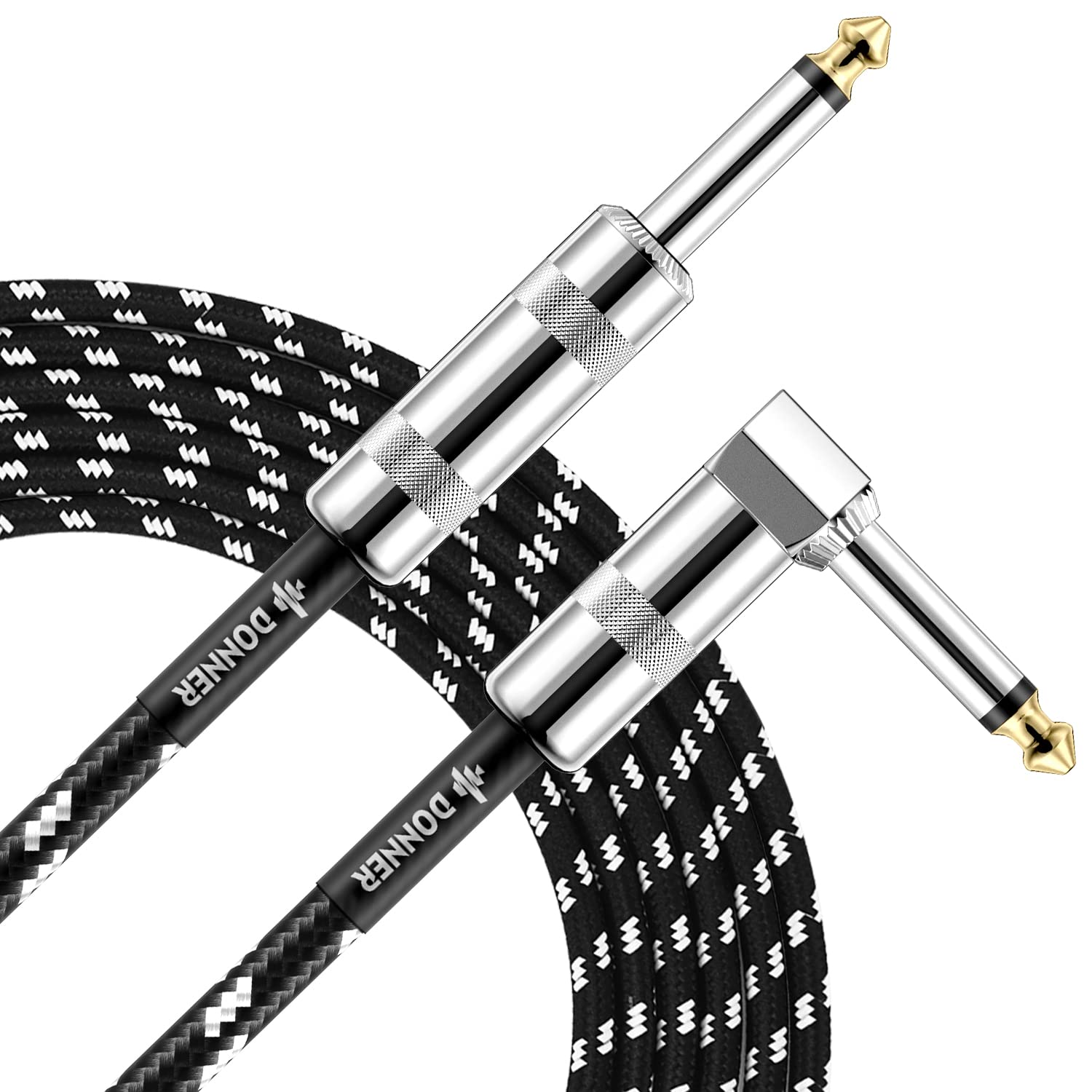 Photo 1 of Donner Guitar Cable 10 ft, Electric Instrument Cable Bass Amp Cord for Electric Guitar Bass Amplifier Audio, 1/4" Right Angle to Straight, Black White