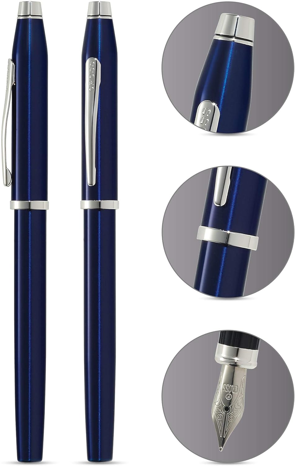 Cross Century II Translucent Blue Lacquer Fountain Pen with Rhodium-Plated Appointments Item# AT0086-103 - Image 2